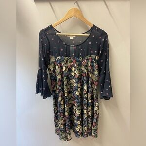 Paper Crown Anthropologie Navy floral Petite‎ Dress